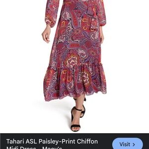 Tahari Red and Purple Paisley Midi Skirt